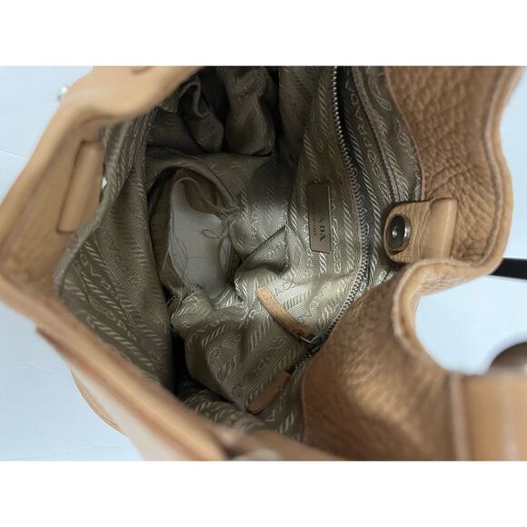 PRADA Beige Vitello Leather Logo Daino Box Shoulder Bag - Picture 9 of 11